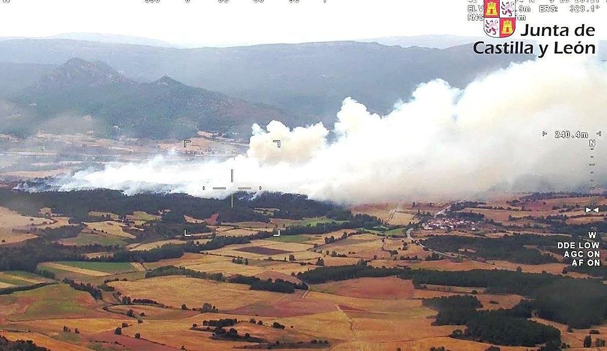 El fuego entre Salas de Bureba y Cornudilla sigue sin control tras arrasar el pinar burgalés