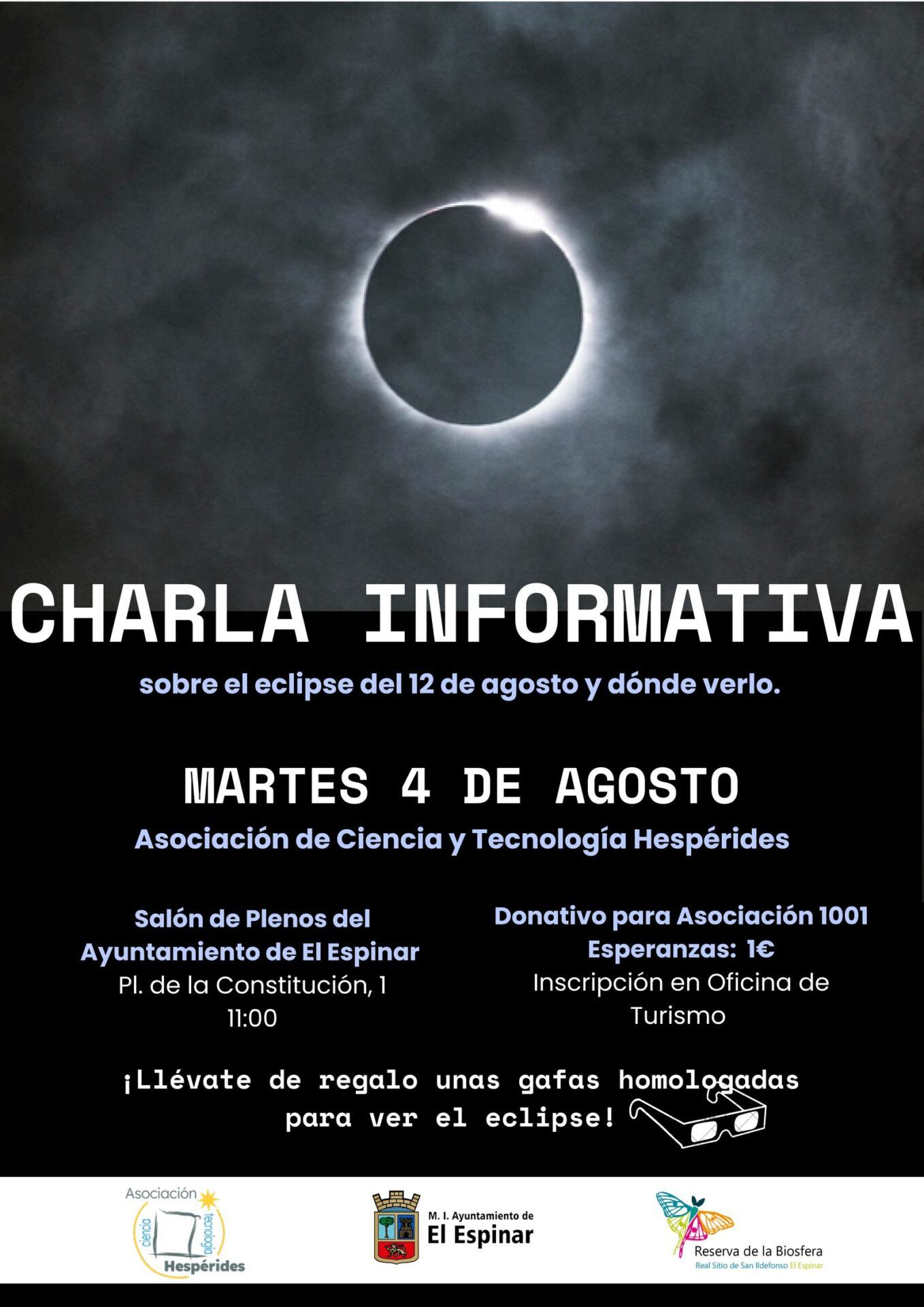 Cartel de Charla sobre el eclipse - Asociación Hespérides - El Espinar