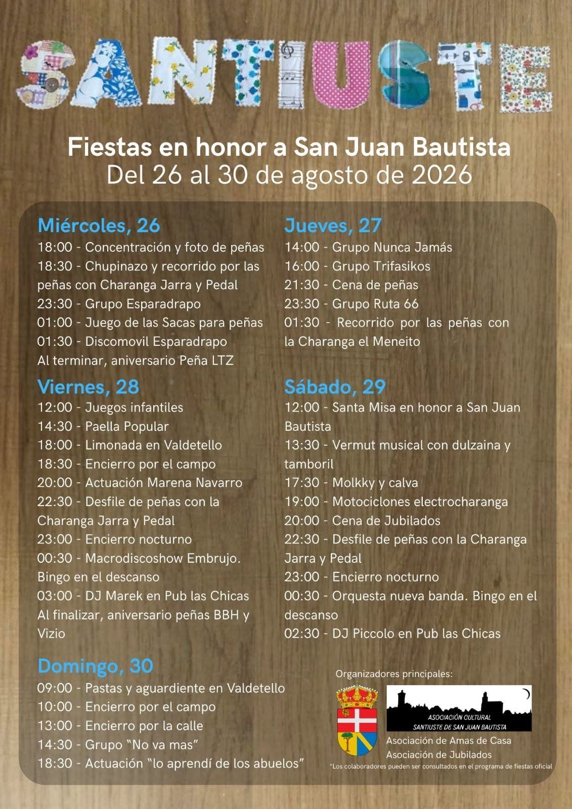 Cartel de Fiestas 2026 Santiuste de San Juan Bautista