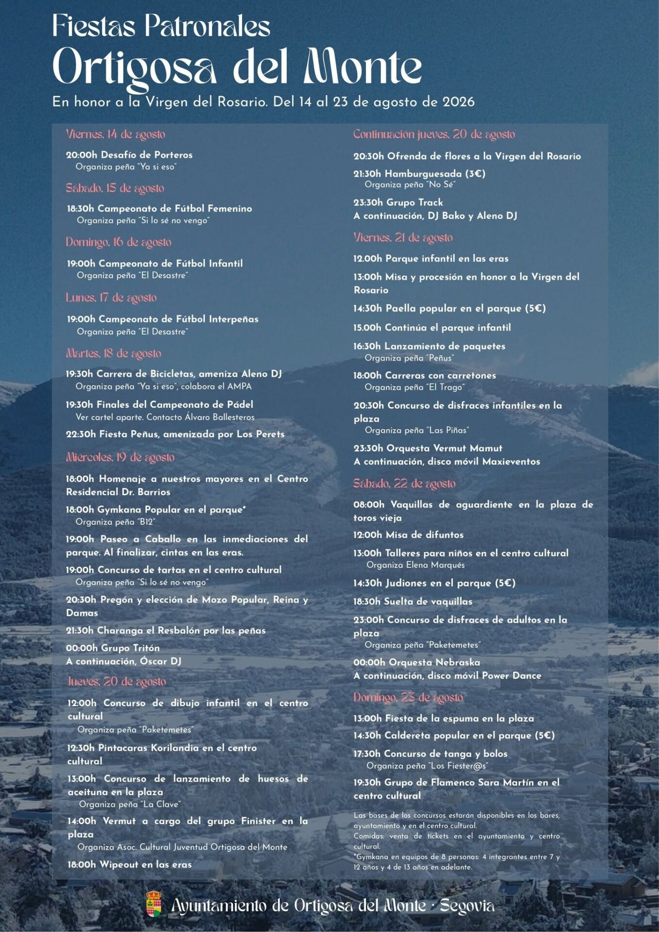 Cartel de Fiestas en Ortigosa del Monte 2026