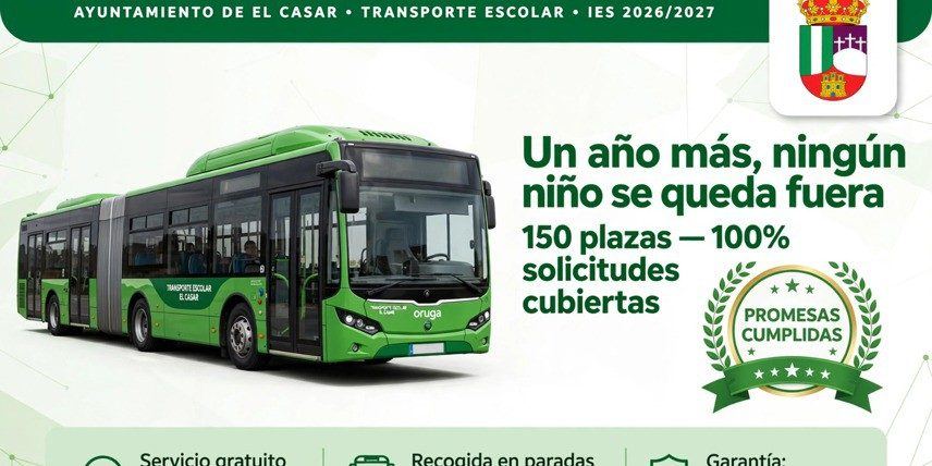 El Casar garantiza plaza de autobús escolar gratuito a todos los alumnos de instituto para el nuevo curso