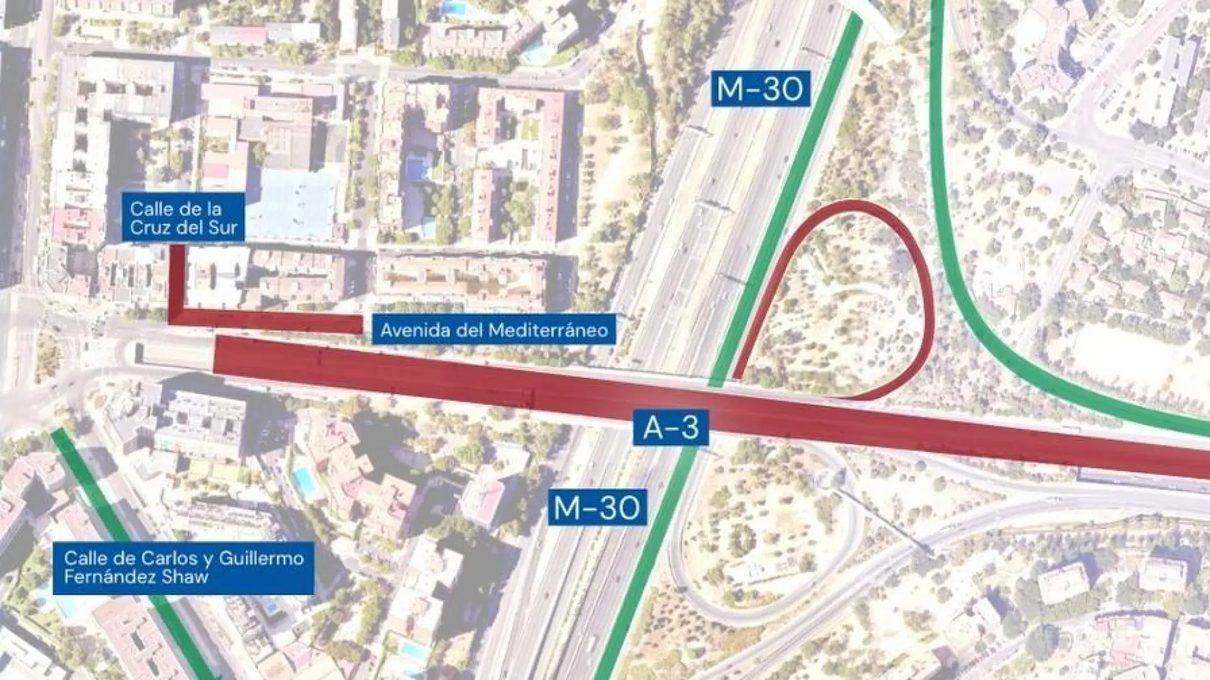 Corte nocturno en la A-3 a su paso por Conde de Casal por el avance de las obras del metro