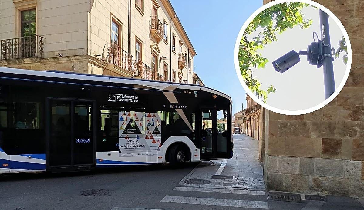 Salamanca instala cámaras inteligentes para proteger a los peatones del peligroso giro del bus junto al palacio de Anaya