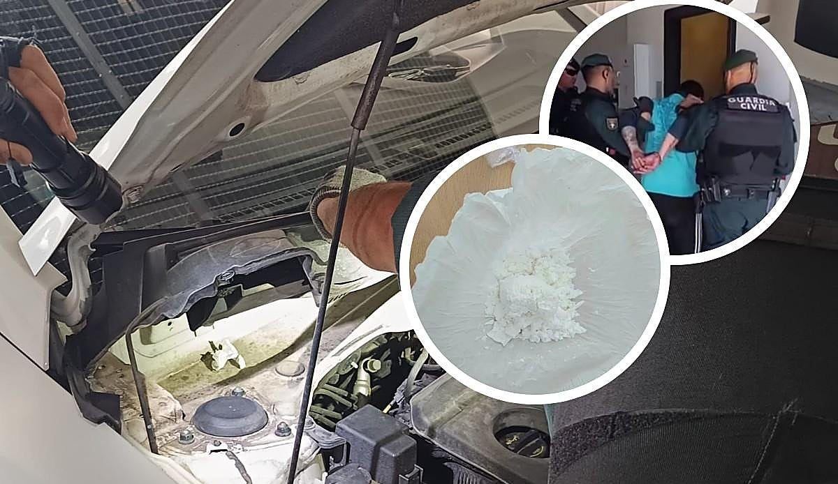 La Guardia Civil destapa un alijo de cocaína oculto en el motor de un coche durante un control en la A-50 de Salamanca