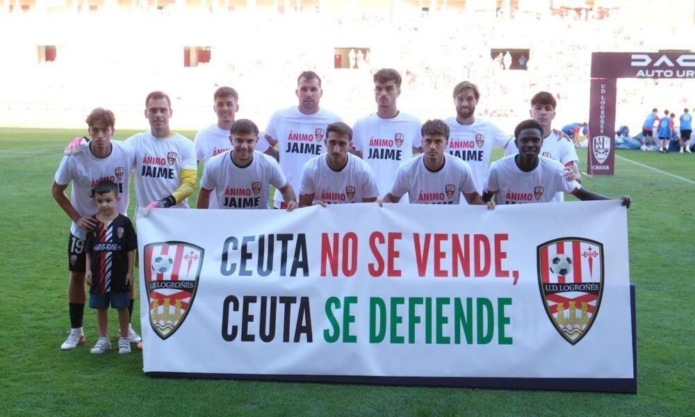 La pancarta de la UD Logroñés en apoyo a Ceuta acaba en el acta arbitral y abre la puerta a una sanción federativa