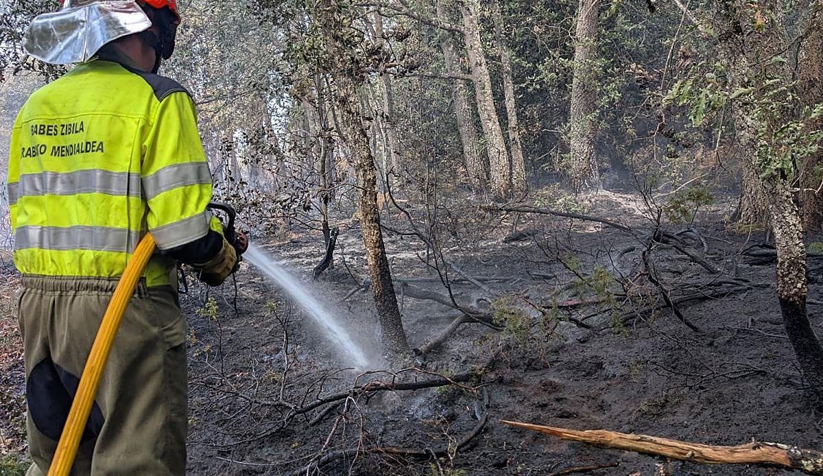 El parque natural de Izki sufre un incendio de tres horas que moviliza a bomberos, helicóptero e hidroaviones